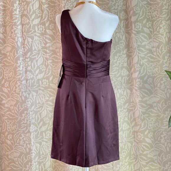 NWT David's Bridal Bridesmaid Mini Dress Brown Satin One Shoulder Size 6 - Picture 3 of 8